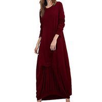 SADUORHAPPY Womens Long Sleeve Loose Dress Evening Party Beach Solid Long Maxi Dress Red