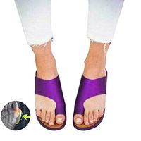 ZGDGG Big Toe Foot Correction Sandal with Orthopedic Bunion Corrector Purple PU Comfy Platform Flat Sole for Women,38