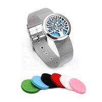 Jovivi 316L Stainless Steel Tree of Life Openable Aromatherapy Essential Oils Diffuser Locket Bracelet Bangle with 6 Felt Pads