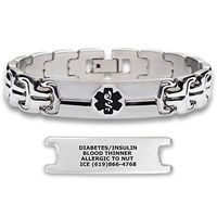 Divoti Deep Custom Laser Engraved Double Ridge Link 316L Stainless Steel Medical Alert ID Bracelet for Men with Free Engraving - Black-7.0"