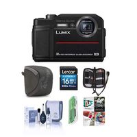 Panasonic Lumix TS7 Waterproof Tough Camera, 20.4 Megapixels, 4.6X Zoom Lens, Black - Bundle with Camera Case, 16GB SDHC Card, Cleaning Kit, Card Reader, Memory Wallet, PC Software Package