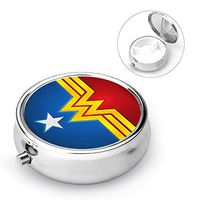 Round Pill Box Pocket, Medicine Tablet Holder Organizer Case for Purse Cut Cartoon Design of Wonder Woman