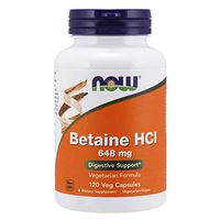 NOW Supplements, Betaine HCl 648 mg, Vegetarian Formula, Digestive Support*, 120 Veg Capsules
