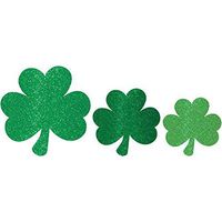 Amscan 197523 St Patrick's Day Mini Glittered Shamrock Assorted Cutouts, Multisizes, Green