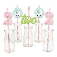 2nd Birthday Whole Llama Fun - Paper Straw Decor - Llama Fiesta Second Birthday Party Striped Decorative Straws - Set of 24