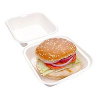 Bagasse Take Out Container, Bagasse To Go Box, Clamshell - Durable All Natural - Hamburger, Sandwich - 15 oz - 6" - White - 100ct Box - Restaurantware