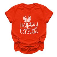 Eoeth Blouse Pullover for Women Happy Easter Letter Printed Short Sleeves Casual O-Neck Tops Shirts T-Shirt Tracksuits Tee Orange