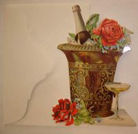 Victorian Charms Die Cut Note Cards: Roses & Champagne, Vintage Ice Bucket; Set of 4 Notecards/Envelopes