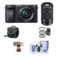 Sony Alpha A6000 Mirrorless Digital Camera with 16-50mm f/3.5-5.6 and 55-210mm f/4.5-6.3 OSS Lenses, Black - Bundle with 16GB SDHC Card, Camera Bag, 49mm Filter Kit, Cleaning Kit, Mac Software Pack