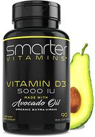 Vitamin D3 5000 IU - USDA Certified Organic Avocado Oil, 90 Mini Softgels, Non-GMO, Soy Free, 125mcg, Gluten Free, Supports Immune Function & Healthy Bones + Teeth, 3 Month Supply