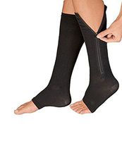 Runee Zipper Compression Sock Open Toe Knee Length Leg Calf Support (S/M, Black)