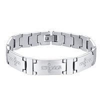 Men Personalized Stainless Steel 12MM Cross Grain Wrist Link Magnetic Therapy Bracelet 22CM, Send Link Removal Tool