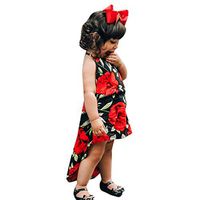 Hstore ✿ Children's Sleeveless Floral Print Backless Dress Clothes Summer Toddler Baby Girls Front Short and Long Skirt Dress