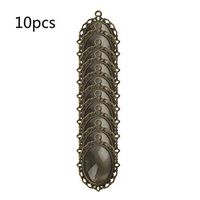 RUZYY 10Pieces Oval Pendant Bezel Tray and 10Pieces Glass Dome Tiles Cabochon Jewelry Making - A