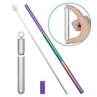 3 PCS Drinking Straws Reusable Straws Portable Metal with Case & Keychain for Travel BBQ Outdoor Home Office Silver