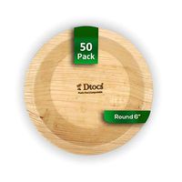 Dtocs Palm Leaf Bowl - 6 Inch Round (Pack 50) | Natural, Eco-Friendly, Compostable Disposable Bowl Dinnerware Set for Serving Fruits, Desserts, Sushi, Snacks at Wedding, Party- Sturdy Like Plastic