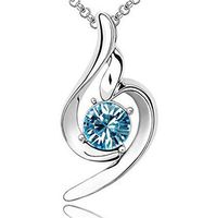 Fashion Womens Angel Sky Blue Crystal Rhinestone Silver Chain Pendant Necklace Prom Pretty Cute Stylish Cheap Elegant Beads Comfortable Accessory Daily