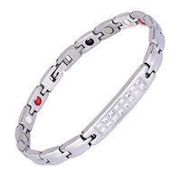 Women Stainless Steel Magnetic Bracelet Silver with Crystals