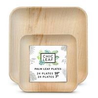 Chic Leaf Palm Leaf Plates Disposable Bamboo Plates Like 10 Inch & 7 Inch Square Party Pack (48 Pc) Compostable and Biodegradable - Better than Plastic and Paper Plates