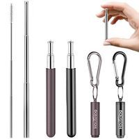 Reusable Straws - 2 Pack Telescopic Straws Stainless Steel Metal Drinking Straw (Black/Grey)