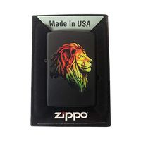 Zippo Custom Lighter Black Matte Rasta Lion Reggae Musician Jamaican Flag Maine Logo