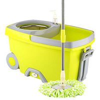 Fewear Spin Mop Bucket System Stainless Steel Deluxe 360 Spinning Mop Bucket Kit Floor Cleaning System with 1x Tractor, 1x Metal Basket Bucket,1x Thick Rod, 1x Steel Plate for Floor Home Cleaning (D)