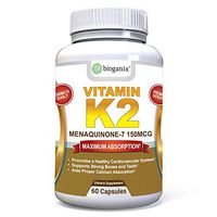 BioGanix Vitamin K2 MK7 (MenaQ7) for Maximum Bioavailability - Supports a Healthy Heart, Strong Bones and Teeth, Aids Proper Calcium Utilization - 150mcg Single Serving Supplement, 60 Capsules