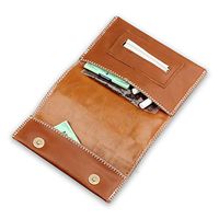 FIREDOG Genuine Leather Hookah Cigarette Tobacco Pouch Case Wallet Rolling Tip Paper Holder Slot (Brown-A)
