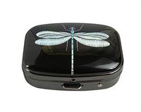 XUTAI Custom Personalized Square Stainless Steel Gun Silver Glass Travel Pill Case Vitamin Decoration Box (Dragonfly)