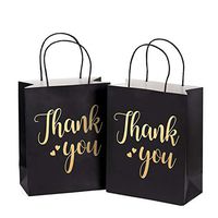 LaRibbons Medium Size Gift Bags - Gold Foil Thank You Black Paper Bags with Handles for Wedding, Birthday, Baby Shower, Party Favors - 12 Pack - 8" x 4" x 10"
