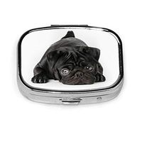 Black Pug Dog Pill Box Case, Portable Medicine Tablet Vitamin Holder Organizer with 2 Compartment for Purse Pocket Travel Gift