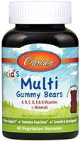 Carlson - Kids' Multi Gummy Bears, A, B, C, D, E, K Vitamins + Minerals, Bone Support, Immune Function, Growth & Development, Natural Raspberry Flavor, 60 Vegetarian Gummies