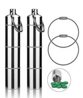 Pocket Pill Case Silver Pill Holder Medicine Case Keychain for Outdoor Travel Camping First Aid Aluminum Alloy Medicine Holder Pill Bottle Pill Container Portable Pill Box with Keychain Cable (2 Pack)