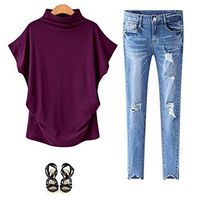 Xia&Han Women Casual Loose Shirts Pleated Tank Turtleneck Tunics Solid Blouse Sleeveless Tops Vest Blouse Purple