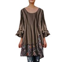 Amlaiworld Women Plus Size Blouse Tunic Shirt Vintage Patchwork Irregular Hem Print Top T-Shirt Dress Shirt Gray