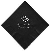 Personalized Cocktail, Beverage or Dessert Napkins - Double Hearts 2 (300)