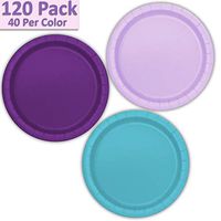 120 Paper Dessert Plates (7") - Lavender, Deep Purple, Aqua - 40 Per Color, 3 Colors - Great Assortment for Birthday Parties, Weddings, Holidays, Baby Shower, Celebrations, and more