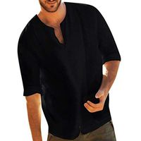 Xia&Han Men's 3/4 Sleeve Baggy Blouse Solid Color Tops Slim Fit Tee Comfy V Neck Shirts Casual Pullover Black