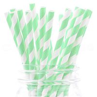CleverDelights Biodegradable Paper Straws - Mint Stripe - Box of 100