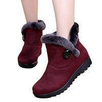 Womens Snow Boots,Ladies Zipper Short Booties Retro Fur Lining Slip On Solid Outdoor Flat Winter Warm Ankle Booties