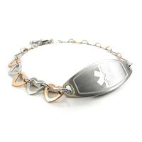 My Identity Doctor - Custom Engraved Medical ID Bracelet for Women - 1cm Steel Rose Hearts - White - Wrist Size 5.25 Inch
