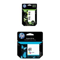 HP 61 Black Original Ink Cartridges, 2 pack (CZ073FN) and HP 61 Tri-color Original Ink Cartridge (CH562WN) Bundle