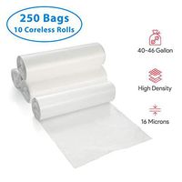 40-46 Gallon Clear Trash Bags, 250 Count - Large Garbage Can Liners - High Density, Lightweight, 16 Microns - For Kitchen, Office, Home, Hospital and Industrial Wastebaskets - 10 Coreless Rolls