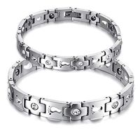 PINGMAI Titanium Steel Rhinestone Magnet Health Care Couple Bracelet Relieve Pain Arthritis