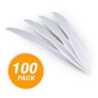 Amcrate Big Party Pack Frosty Knives 100ct Multi Colors Extra Heavy Cutlery Knives Large Disposable Utensils Durable Mid Weight Flatware Fancy Party Knives White & White