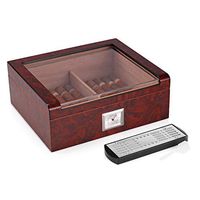 Woodronic Handmade Glass-Top Cigar Humidor Humidifier Box with Hygrometer, Holds 30-50 Cigars, Bubinga Finish