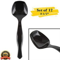 MM Foodservice Heavy Duty Disposable Plastic Serving Utensils, 8 1/2” Utensils (12 PACK SPOONS, BLACK)