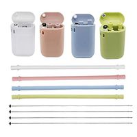 Reusable Silicone Collapsible Straws Portable Drinking Straw with Carrying Case and Cleaning Brush, BPA Free (White&Pink&Green&Blue, 4)