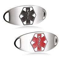 JF.JEWELRY 2-PACK Stainless Steel Medical Alert ID Tag for Medical Bracelet Oval Etching Logo
