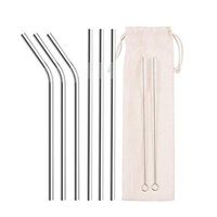 Stainless Steel Metal Straws- Set of 8 Reusable - 3 Straight+ 3 Bent+ 2 Brushes